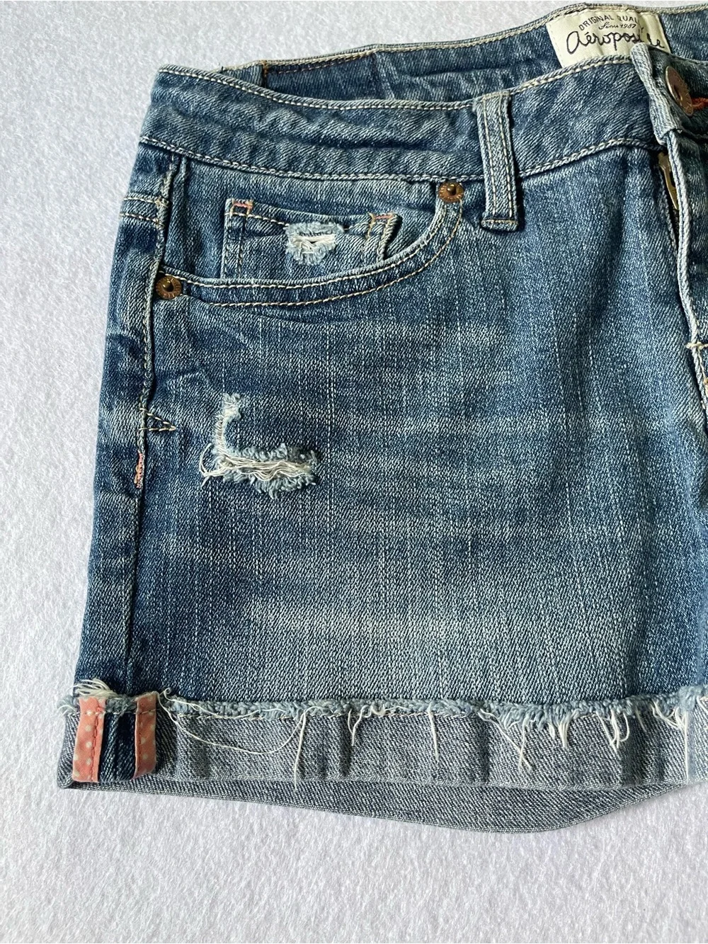 Aeropostale Women's Faded Blue Distressed Denim Shorts